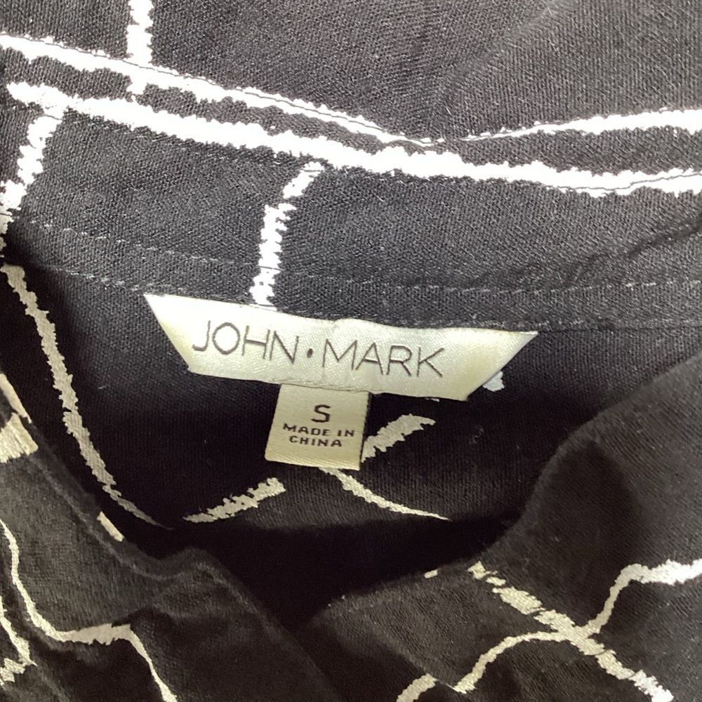 John Mark Black and White Abstract Button Down Roll Sleeve Shirt - Picture 6 of 12